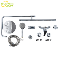 Kit de douche apparent rond chromé Essentials, coloré or et noir, avec barre coulissante, système de colonne de douche moderne pour maison et hôtel, mitigeur
