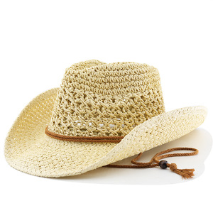 Sombrero de vaquero occidental Vintage para mujer, sombrero de paja transpirable de malla de verano, estilo étnico, para hombres, viajes al aire libre, protección UV, gorra de Panamá - Product Image 4