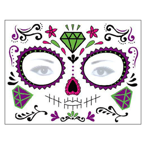 Autocollants de tatouage temporaire Jour des Morts, motifs tête de mort en sucre, roses florales, art corporel d'Halloween - Product Image 4