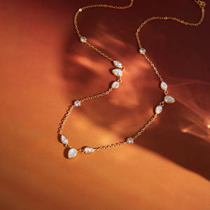 Collana Girocollo Minimalista a Goccia con Zirconi, Placcata in Oro 18K, Gioielli di Tendenza per Donne, Regalo Quotidiano, per Matrimoni e Feste - Product Image 4