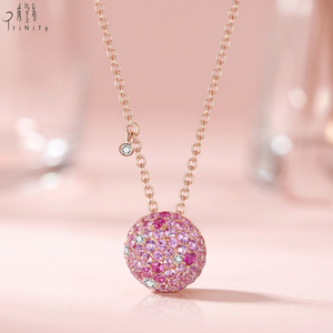 Luxury 18K <b>Solid</b> Rose <b>Gold</b> Natural Diamond & Pink Sapphire <b>Pendant</b> Necklace Adjustable Length Trendy Unisex - Product Image 3