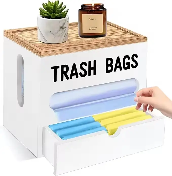Ownswing Factory Wholesale Wooden Garbage Trash Bag Box Dispenser Wall Mount Holder With Lid