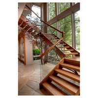 Promotion : Escalier intérieur personnalisé en chêne massif avec marches en bois, escalier droit en L avec garde-corps en verre de sécurité, nouveau design