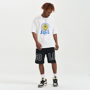 American Trendy Classic for Smiley Face Neck Short-Sleeved Men's Summer <strong>T</strong>-<strong>Shirt</strong> Loose Cotton One Piece Solid Letter Printed Drop - Product Image 3