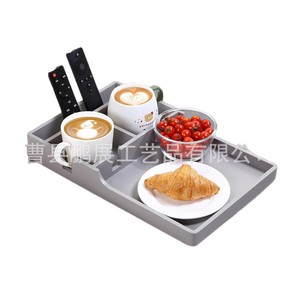 Plateau pour accoudoir de canapé avec séparateurs pour boissons et collations, boîte de rangement pour la maison, 12 pouces, en bois - Product Image 3