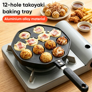 Non-Stick Takoyaki Pan 12 Hole, Aluminum Octopus Ball Maker with Even Heating for Gas/Induction <b>Stove</b> for Kitchen & Restaurant - Product Image 1