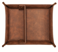 Plateau de rangement pliable en cuir PU vintage à 2 compartiments pour bureau et table de nuit