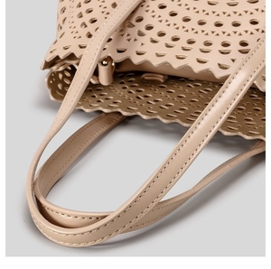 New Casual Tote Bag Genuine Cowhide Leather Letter Single-Shoulder Perforated Vegetable Basket Zipper <strong>Mina</strong> Women Crossbody Bag - Product Image 3
