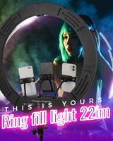 Lampu cincin LED 22 inci untuk fotografi, lampu cincin 22 inci Tripod 2m dengan 3 pemegang ponsel klip di ponsel & remote control
