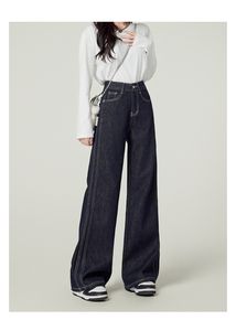 <span class=keywords><strong>Pantalon</strong></span> en jean pour <span class=keywords><strong>femme</strong></span>, <span class=keywords><strong>bleu</strong></span> <span class=keywords><strong>marine</strong></span>, taille haute, coupe droite amincissante, ample, décontracté, vintage, style américain, jambe large - Product Image 4