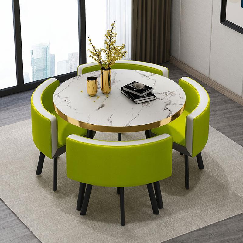 Vert et blanc 1 table 4 chaises pieds noirs