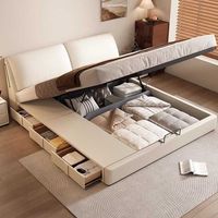 Lits de rangement rembourrés en cuir, cadre de lit double/queen size avec vérin à gaz et tiroirs, mobilier de chambre