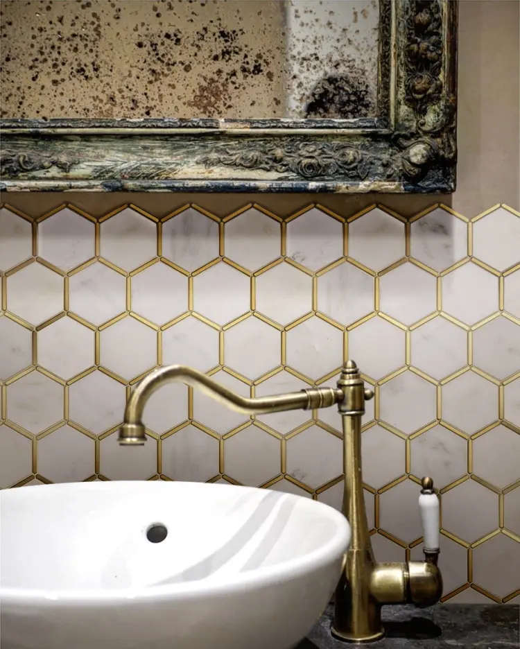 Mosaic Tiles Bathroom White Marble And Gold Hexagon Tiles Luxury Hexagon Mosaic Bathroom Tile Kitchen Mosaic Wall