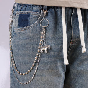 Cadena de cintura de doble capa con cuentas metálicas y colgante de animal, estilo punk, unisex, accesorio casual para mezclilla, aleación de zinc - Product Image 1