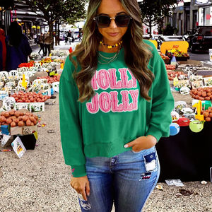 Dear-Lover Wholesale Fashion Chic Holly Jolly Embroidered Graphic Pullover Casual Autumn/Winter Knitted Christmas Sweatshirt - Product Image 3