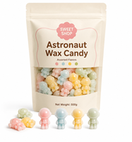 Bonbons en cire en forme d'astronaute, 500g, en sachet souple, saveurs fruitées, couleurs assorties, vente en gros