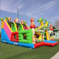 Structure gonflable commerciale à thème tigre, combo château gonflable et toboggan animaux de la jungle pour enfants, idéale pour location de terrain de jeux et fêtes