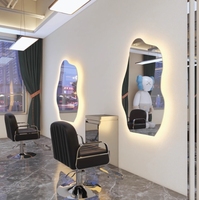 Miroir LED de grande taille personnalisable, style vague irrégulière, avec lumière tricolore, pour salon de coiffure et usage professionnel – Fournisseur direct usine