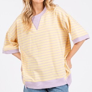 T-Shirt Oversize Casual da <span class=keywords><strong>Donna</strong></span> con Logo Personalizzato, Maniche Corte, Collo Tondo, in Spugna <span class=keywords><strong>a</strong></span> Blocchi di Colore <span class=keywords><strong>e</strong></span> <span class=keywords><strong>Righe</strong></span>, Produttore - Product Image 2