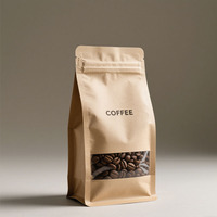 Pochettes à Fond Plat en Papier Kraft 250g 500g 1kg avec Fenêtre, 100% Recyclables, Écologiques pour Emballage de Café avec Fermeture Éclair