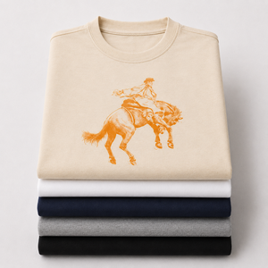 Camiseta Western Cowgirl con Estampado de Jinete de Rodeo Naranja, Cuello Redondo, Manga Corta, 100% Algodón Jersey, Corte Ajustado para Mujer - Product Image 3
