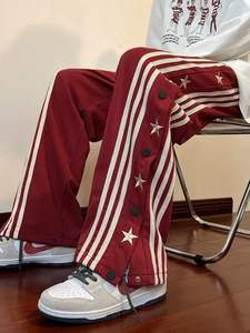 Vente chaude rouge boutonnage pantalons décontractés hommes nouvel été lâche rayures droites jambe large pantalons de survêtement marque de mode Port Style pantalon - Product Image 4