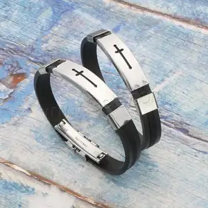 wholesale Silicone Stainless Steel Bracelets fashion jewelry & Unisex black 210x41x10mm 10Strands/Lot 1481057