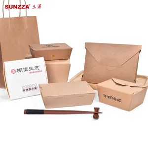 Sunzza Custom Print Disposable Biodegradable Takeaway Kraft Paper Lunch Bento Sushi Delivery Packaging Hot Food Container Box