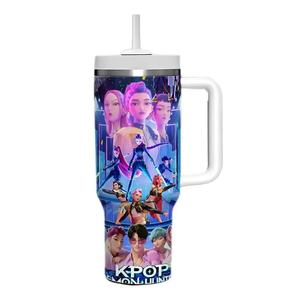 最新のトレンドK-POP「デモンハンター」40オンスアクリル製保温カップ、ペンプル用、再利用可能、持ち運びに便利、ハンドル付き - Product Image 4
