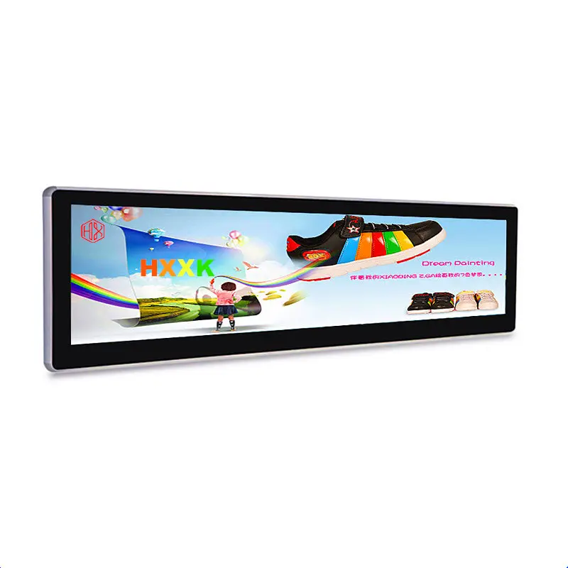 Kiosques publicitaires de supermarché LCD à bord d'étagère ultra large Tv Digital Signage Android Video Ad Player Barre étirée Écran Lcd