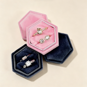 Boîte à bijoux de luxe moderne en flanelle douce, hexagonale, pour fiançailles, mariage, Noël, en velours noir et rose, pour collier et bague, étui cadeau - Product Image 5