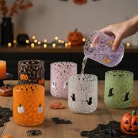 Verres sans pied à l'effigie d'Halloween, gobelets à jus, motifs fantôme, chapeau de sorcière, lune |   Verre soufflé à la main pour fête d'Halloween