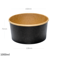 Salade en papier kraft noir jetable à emporter, bol bio de 500ml à paroi unique avec couvercle en PET pour pizza artisanale