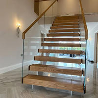 Garde-corps d'escalier flottant droit moderne en bois, acier et verre de l'usine Foshan pour villa résidentielle et Offre Spéciale d'appartement
