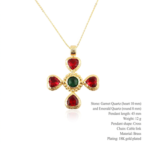Trendy Jewelry 18k Gold Plated Cross Pendant Garnet Quartz and Emerald Quartz Multi Gemstone Christian Cross Pendant Necklace - Product Image 1