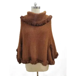 Chal de lana de Cachemira para mujer, chales de invierno personalizados, con piel de conejo Real, venta al por mayor