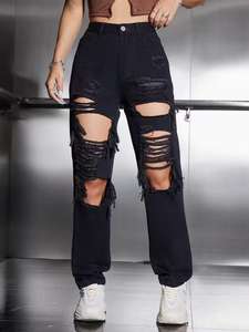 S-3XL Worn-out <strong>Jeans</strong> for Women in Spring and Summer Worn-out <strong>Jeans</strong> for Women Trousers for Women High Waist Straight Leg <strong>Pants</strong> - Product Image 5