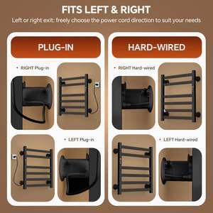 Apordrouca Chauffe-serviettes électrique mural 6 barres avec minuterie et contrôle de température, à brancher directement, design moderne noir - Product Image 4