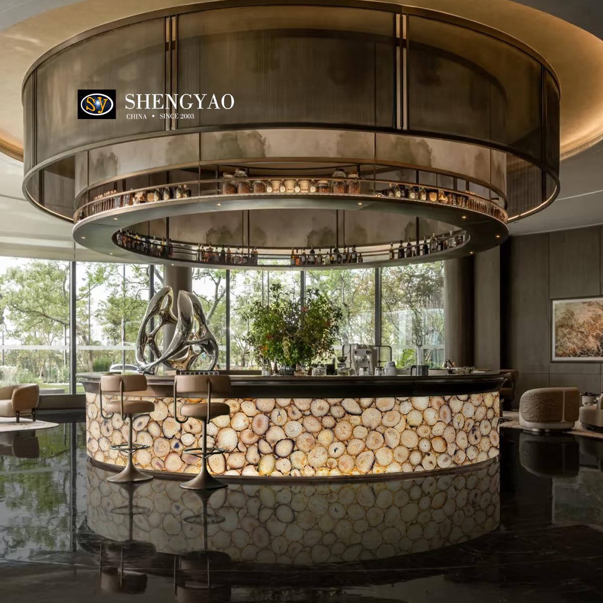 Banco Reception Con 3 Cassetti - Scrivania Accoglienza 120x48x110cm In Marmo Con Pannello Privato - Foto 7