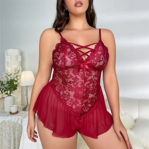 Lencería <span class=keywords><strong>Sexy</strong></span> Europea y Americana, con Escote Profundo en V, de Encaje y Malla Transparente, Talla Grande - Product Image 3