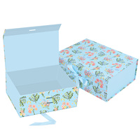 Boîte cadeau pliante bleue florale ruban satin fermeture magnétique carton rigide bijoux cosmétiques mariage vente en gros