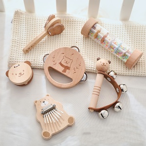Juego de Instrumentos Musicales de Madera con Forma de Oso, Xilófono, Sonajero, Campana, Tambor, Juguete de Percusión para la Educación Temprana de Niños - Product Image 3