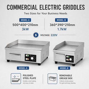 Commercial Electric Flat Top Griddle for Burgers Steaks Bacon <b>Eggs</b> and Sandwiches Countertop Fast Food Grill Machine - Product Image 2