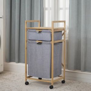 Modern Slim Collapsible Bamboo Large Double <b>Laundry</b> <b>Hamper</b> Foldable <b>with</b> Wheels <b>Lids</b> Handles Home Organizer - Product Image 1