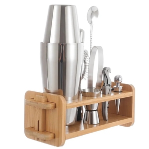 Kit de barman premium avec support en bois, accessoires, ensembles de <span class=keywords><strong>bar</strong></span>, outils de <span class=keywords><strong>bar</strong></span> en acier inoxydable, 10 pièces, jigger Boston, <span class=keywords><strong>shakers</strong></span> à cocktails - Product Image 5