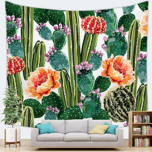 Cactus plante <span class=keywords><strong>fleur</strong></span> aquarelle peinture <span class=keywords><strong>tapisserie</strong></span> tenture murale Hippie tapisseries pour la décoration intérieure salon chambre grande taille - Product Image 3
