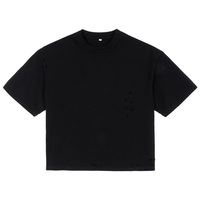 T-shirt Homme Streetwear Hip Hop en Coton Tricoté Surdimensionné, Personnalisé avec Logo Imprimé, Effet Vieilli et Déchiré, Grammage Lourd, Séchage Rapide, Vente en Gros