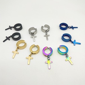 <b>Cross</b> Pendant Clip-on <b>Earrings</b> Zinc Alloy Geometric Design for Street Style Hip-hop Students Guangdong Made - Product Image 2
