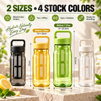 Bouteille d'eau infuseur de fruits en gros de 600 ml et 800 ml avec poignée de transport, joint en silicone et filtre amovible