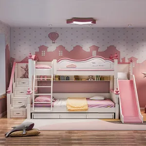 Mobiliário doméstico de 2 camadas, madeira, cofre infantil, cama com deslizamento, conjunto de quarto infantil celb014